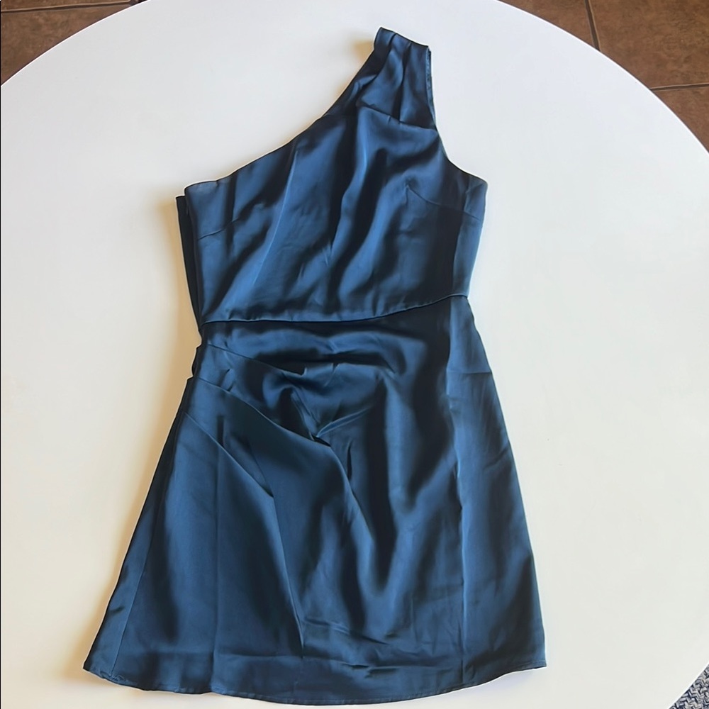 Blue Lulus Satin one shoulder dress.